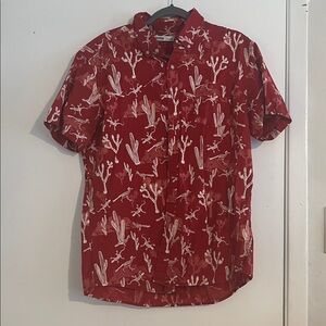 Sonoma Red Button-Up Shirt with White Lizard Print